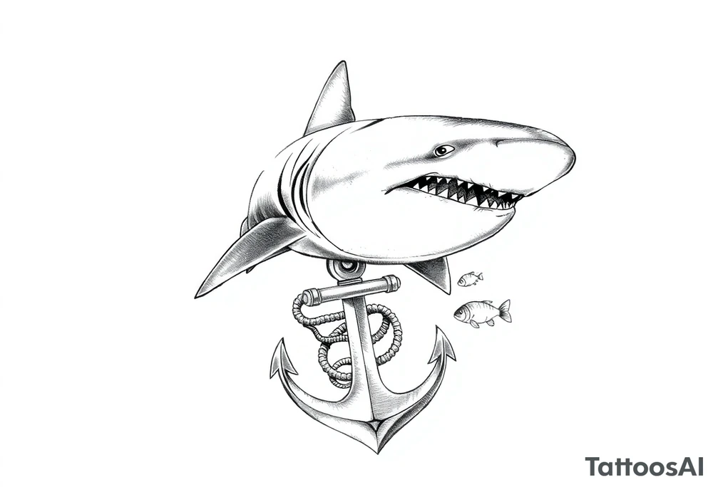 hammerhead-shark,under it an anchor,fishes,an octopus. tattoo idea