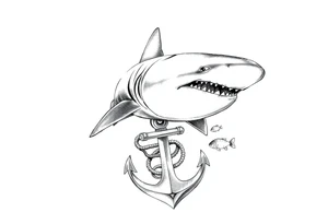hammerhead-shark,under it an anchor,fishes,an octopus. tattoo idea