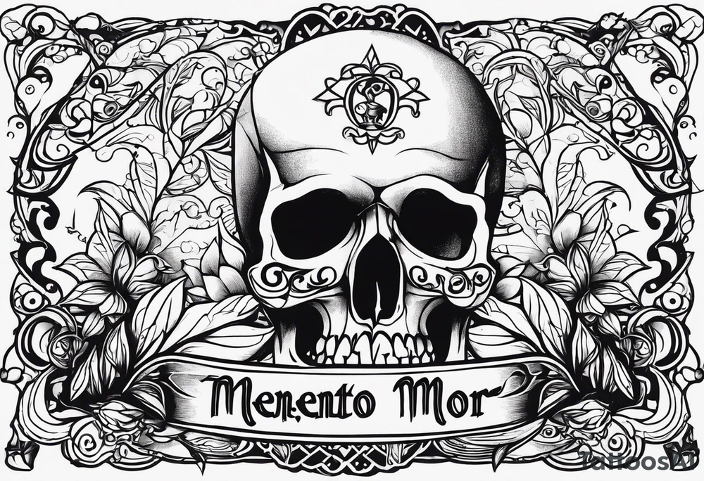 Memento mori written skull sleeve tattoo design tattoo idea