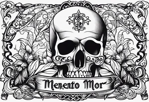 Memento mori written skull sleeve tattoo design tattoo idea