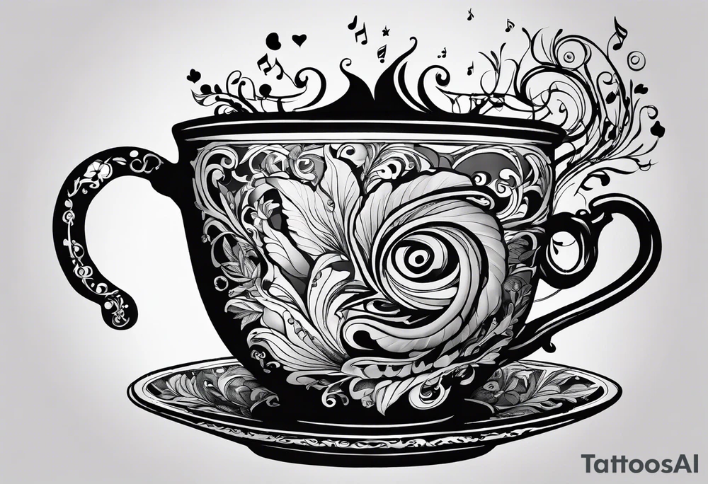 A cup of music in the morning. The tea, inside the cup, is made by music tattoo idea