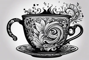 A cup of music in the morning. The tea, inside the cup, is made by music tattoo idea