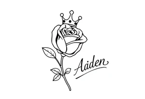 Rose with a kings crown above it and the name Aiden large Infront of it going to the right tattoo idea