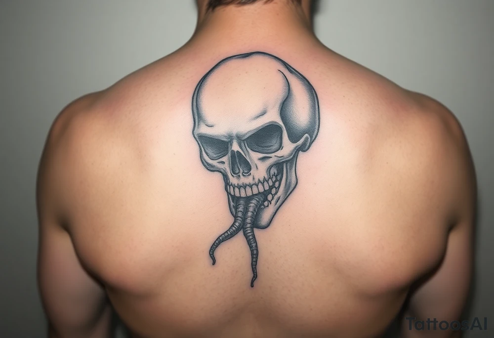 skull with The Last Of Us' fungus out of its mouth tattoo idea