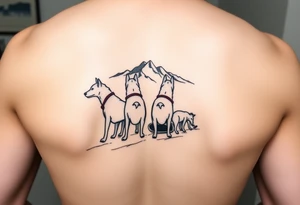 4 Sled dogs from a side view 
with sled and northern lights and mountains tattoo idea