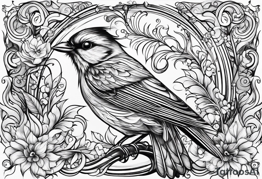 bird swirls tattoo idea