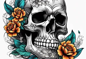 skull with flowers growing on top of its head tattoo idea