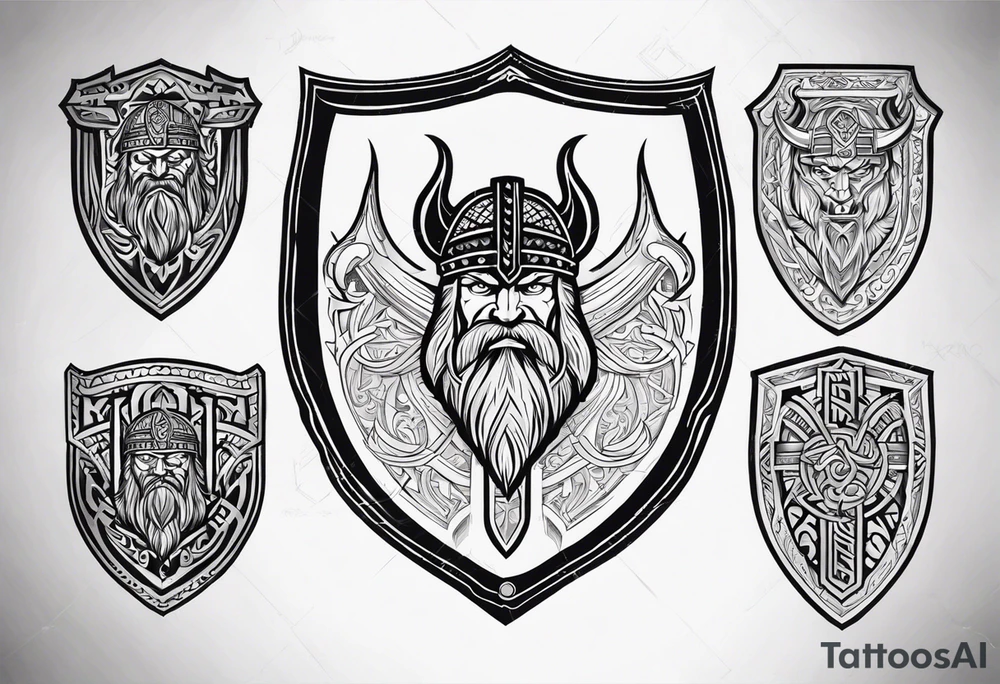 Valhalla viking gods shield hatchet sword tattoo idea