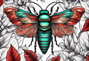cicada on top of red leaves tattoo idea