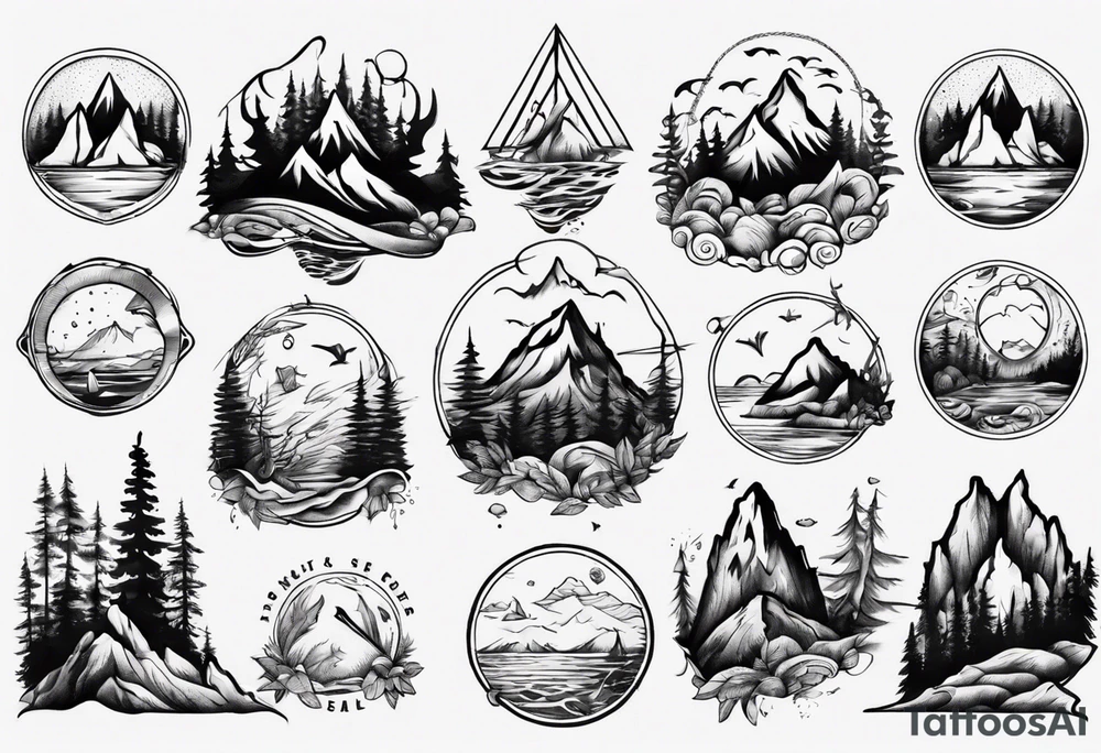 forest and sea mountains tattoo idea
