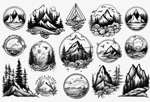 forest and sea mountains tattoo idea