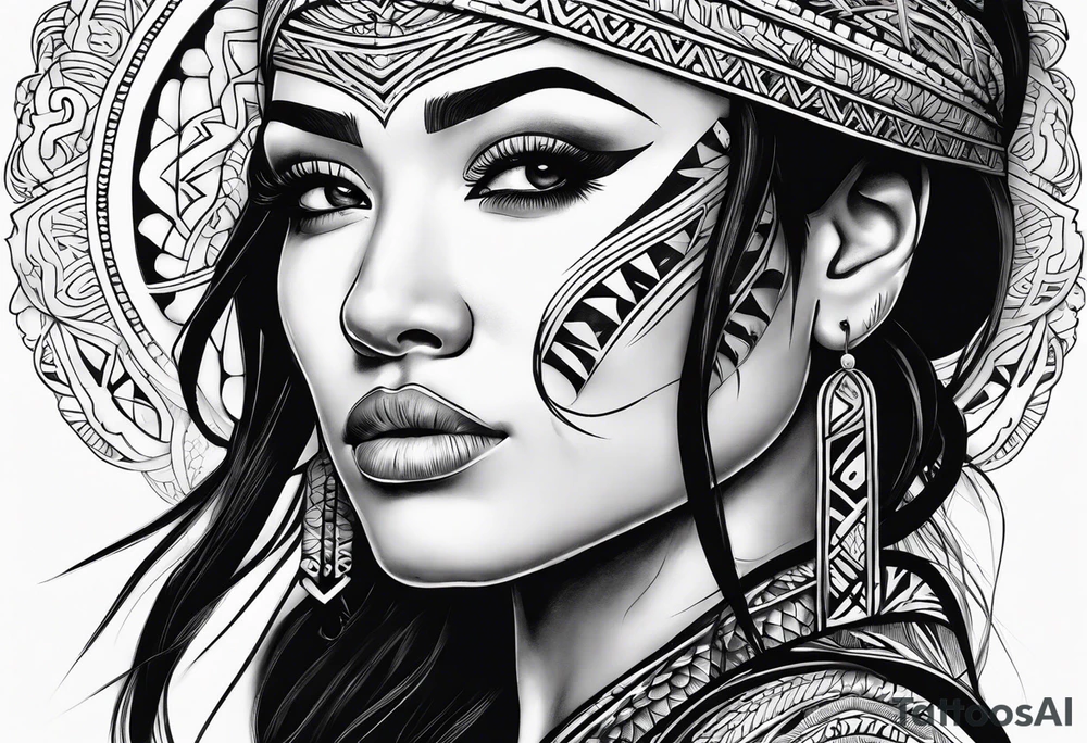 Māori female pukana tattoo idea