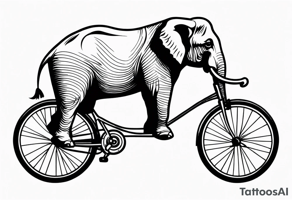 An elephant rides a bicycle tattoo idea