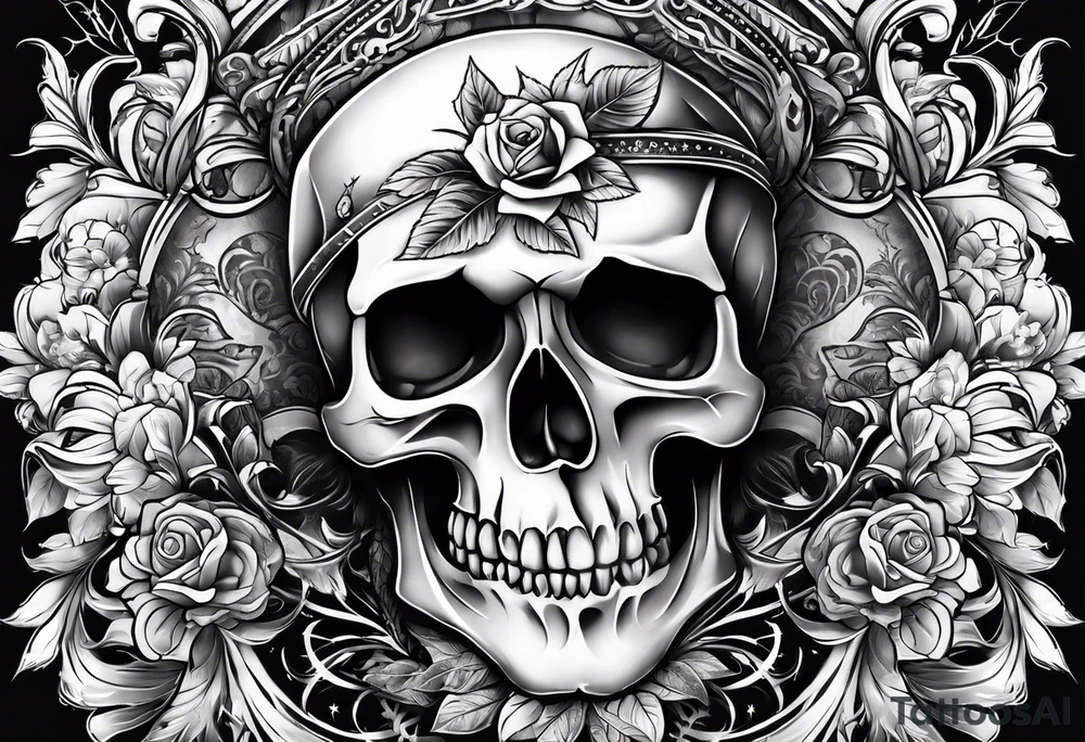 Memento mori written skull sleeve tattoo design tattoo idea