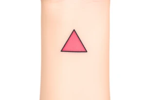 A pink triangle (upsidedown), with very small black lining and upside down. Just the colour pink. No shapes. Just the colour pink in a gradient filling the triangle tattoo idea