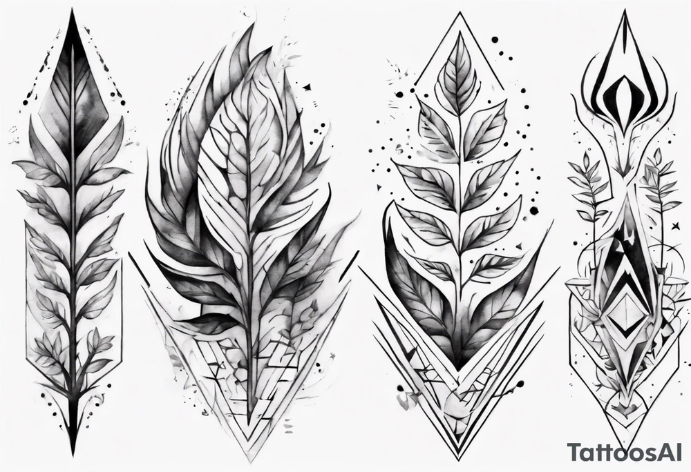 full arm tattoo. pointy leaves combined with geometric shapes. whole arm tattoo idea