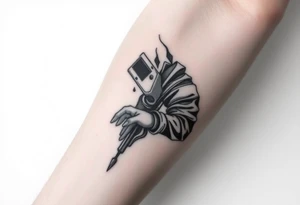 Tattoo for the top side of the forearm, black and gray, flash, hacker computer tech tattoo idea