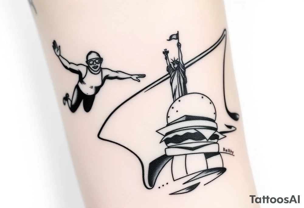 Scooba diver, diving with manta ray belly to belly, huge big mac burger, statue of liberty, in los santos, tattoo idea