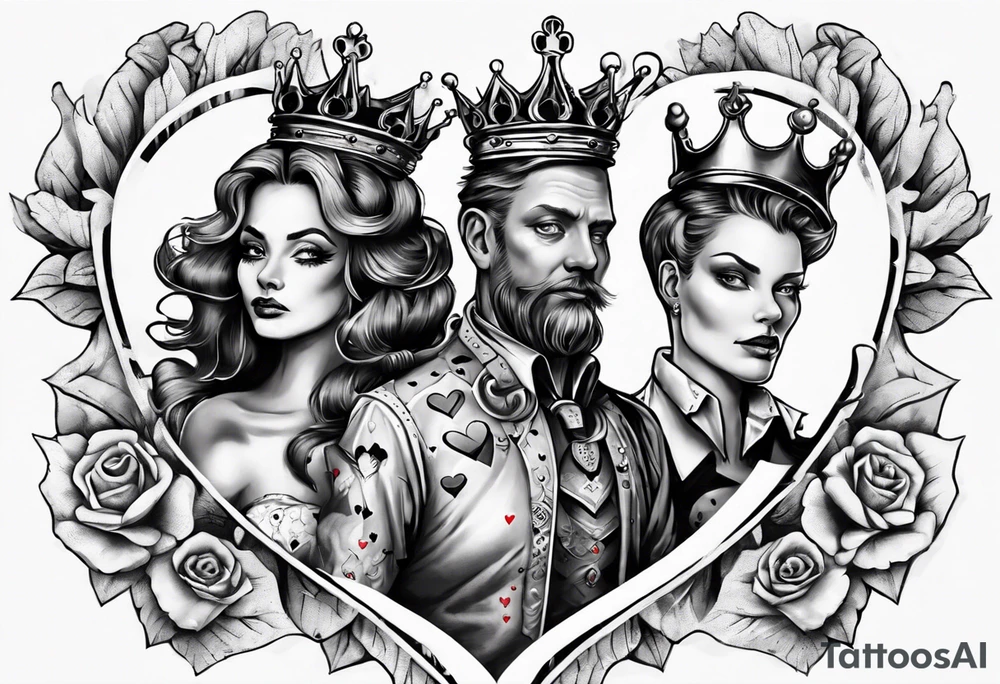 King of hearts with a queen around his arm. tattoo idea