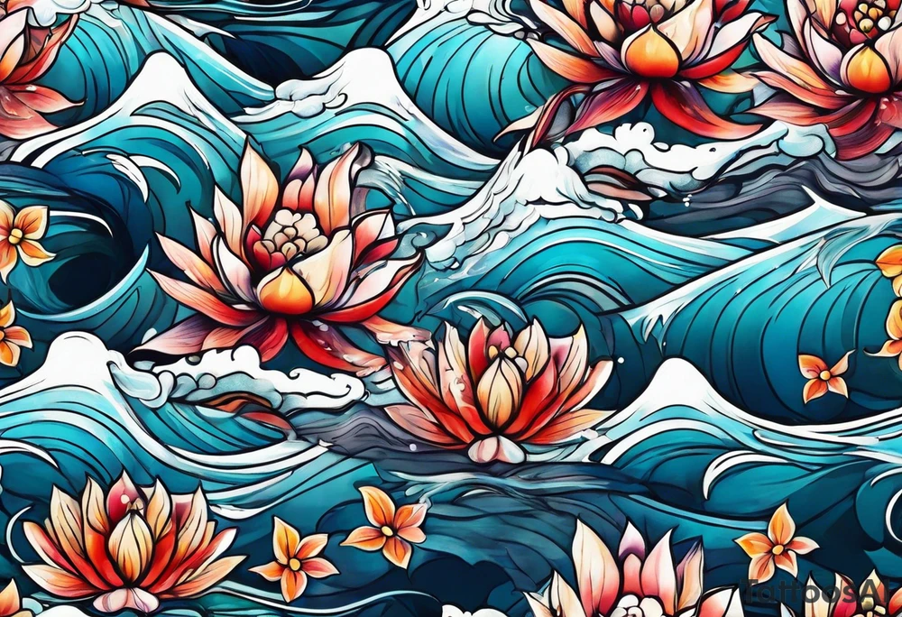 sea, flower tattoo idea