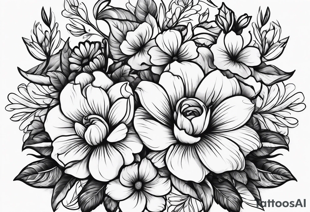 horn and flower tattoo idea