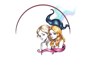 3 petites filles ( une cheveux noir et deux blondes)
sous un arc en ciel incomplet tattoo idea