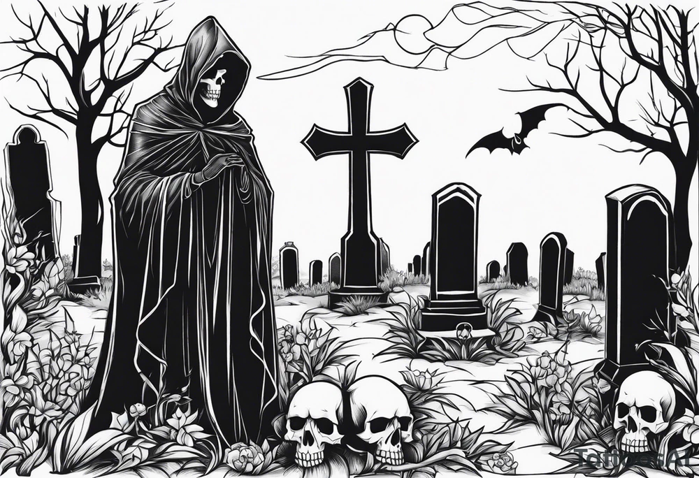 grim reaper skull cemetery tattoo idea