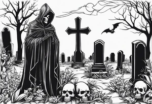 grim reaper skull cemetery tattoo idea