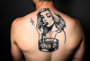 The Sunbeam girl smoking a cigarette ashing in a ashtray tattoo idea