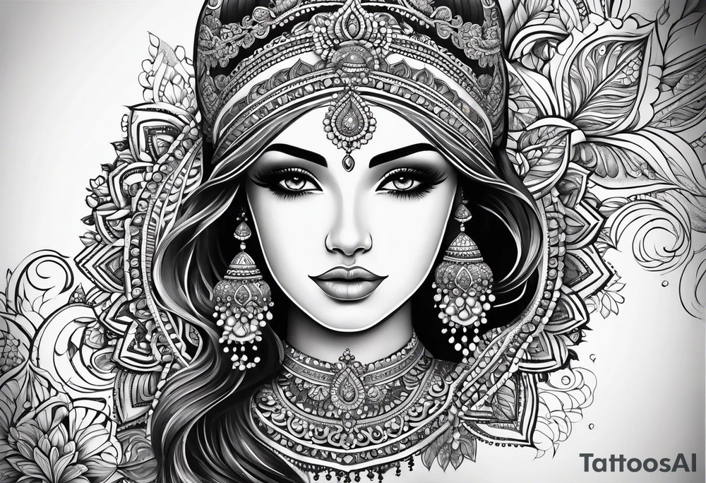 Full arm mandala henna female tattoo design with mushroom henna at shoulder tattoo idea