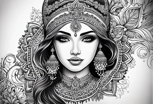 Full arm mandala henna female tattoo design with mushroom henna at shoulder tattoo idea