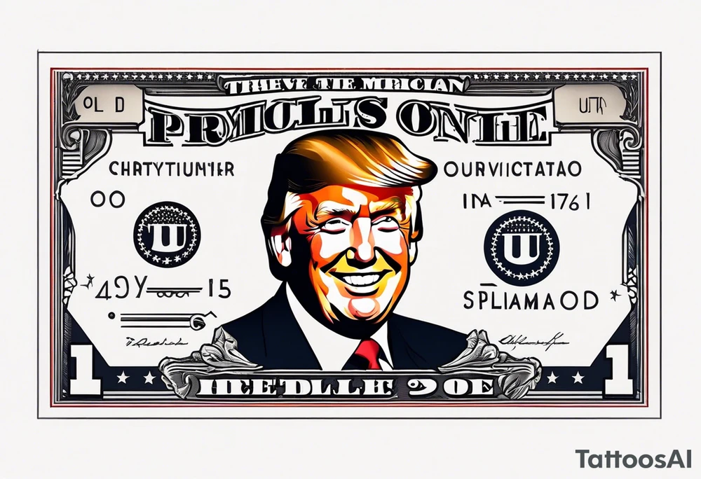 One American bill with President Trump smiling and a very simple design tattoo idea