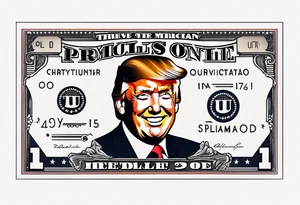 One American bill with President Trump smiling and a very simple design tattoo idea