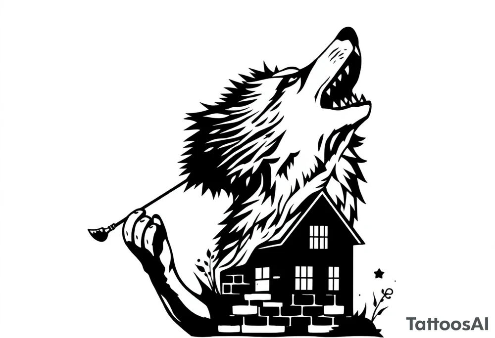 Big bad wolf  blowing a brick house down tattoo idea