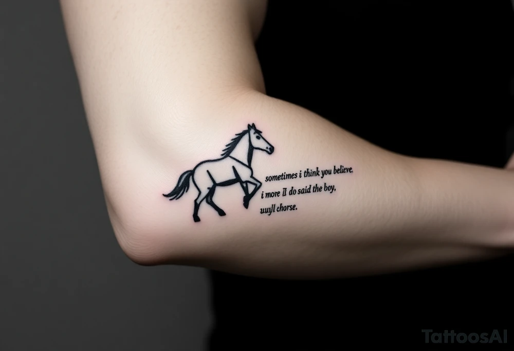 Strong Tattoo based on the book the boy, the fox, the mole and the horse that says “sometimes i think you believe in more than I do said the boy.  You’ll catch up says the horse” tattoo idea