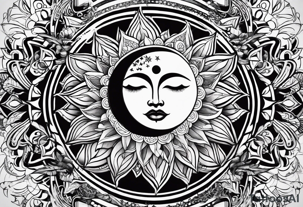 Exoteric tattoo with sun and moon tattoo idea