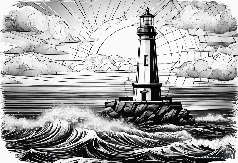 phare maritime dans un bateau a voiles. tattoo idea