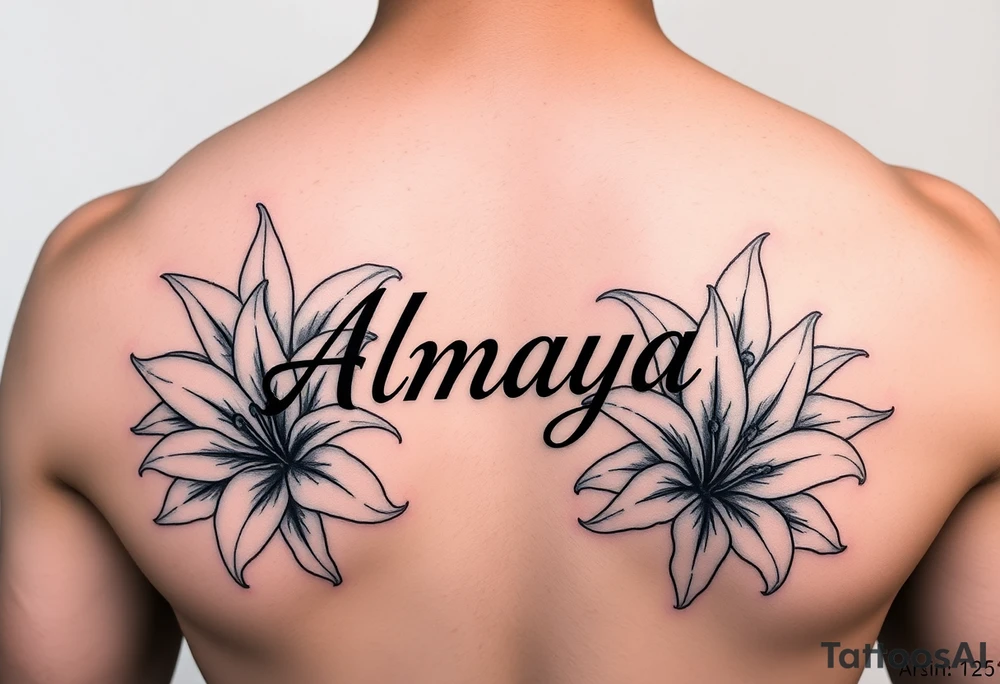 The name Almaya Lily but the lilies will have to surround the name Almaya. tattoo idea