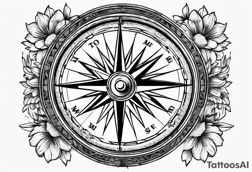 Vintage compass with marigold flower. tattoo idea