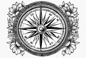 Vintage compass with marigold flower. tattoo idea
