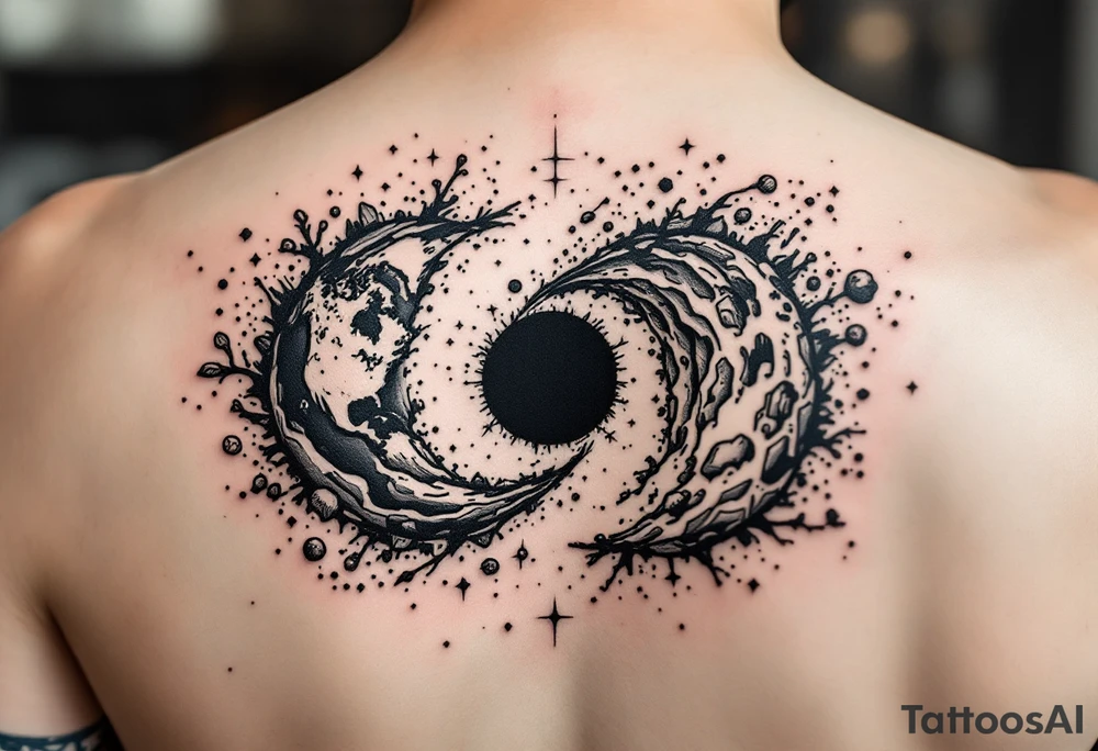 2 different worlds on both sides of a black hole tattoo idea