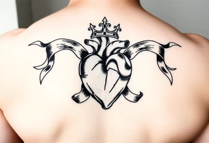 heart pierced with flowing ribbons princess crown festhers tattoo idea