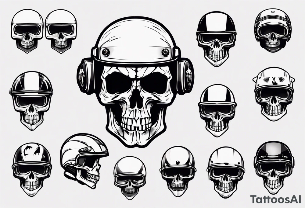 Skull with motorcycle helmet tattoo idea
