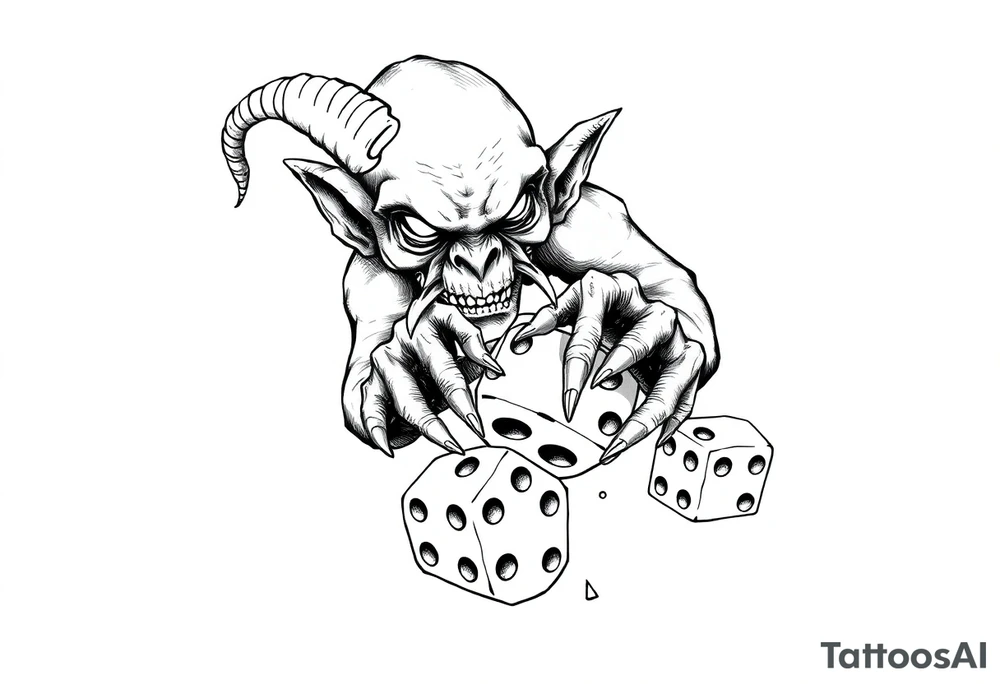 American traditional style goblin rolling dice tattoo idea