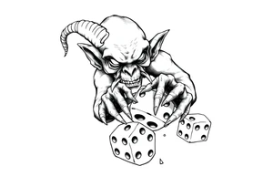 American traditional style goblin rolling dice tattoo idea