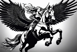 Valkyrie on winged Pegasus, flight, holding spear tattoo idea