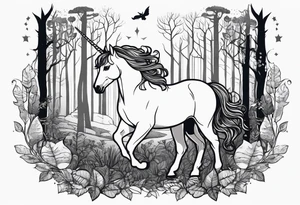 Unicorn in forest – Walking through an enchanted woodland. tattoo idea