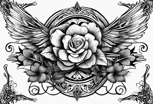 idea of adding buffs to people with this tattoo. using realistic style with arrows and Four Leaf Clover to generating stats of Luck. tattoo idea