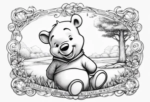 Winnie the Pooh with the words “ never alone always lonely, Always have faith but not in god” tattoo idea