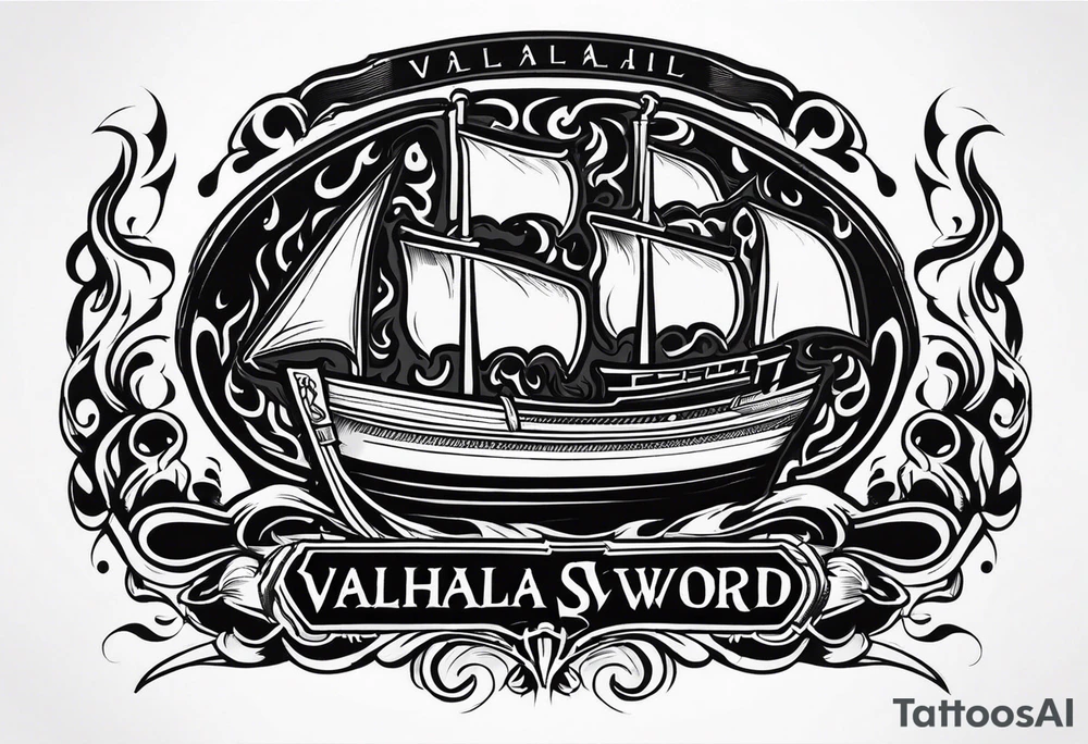 valhalla sword  funeral boat on fire tattoo idea